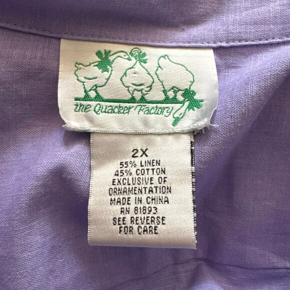 Vintage Quacker Factory Shirt Women 2Xl Purple Butterfly Embroidery Beautiful - Picture 2 of 14